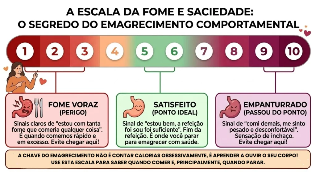 Gráfico da escala de fome e saciedade de 1 a 10 para controle comportamental na dieta como medir porções para emagrecer