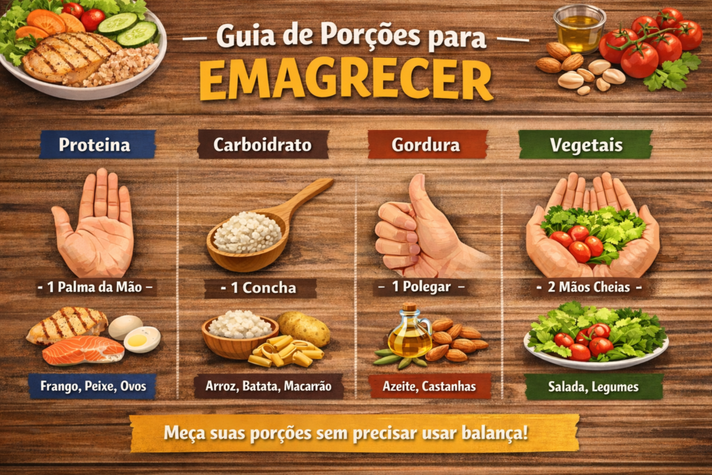 Guia prático de como medir porções para emagrecer usando as mãos sem balança